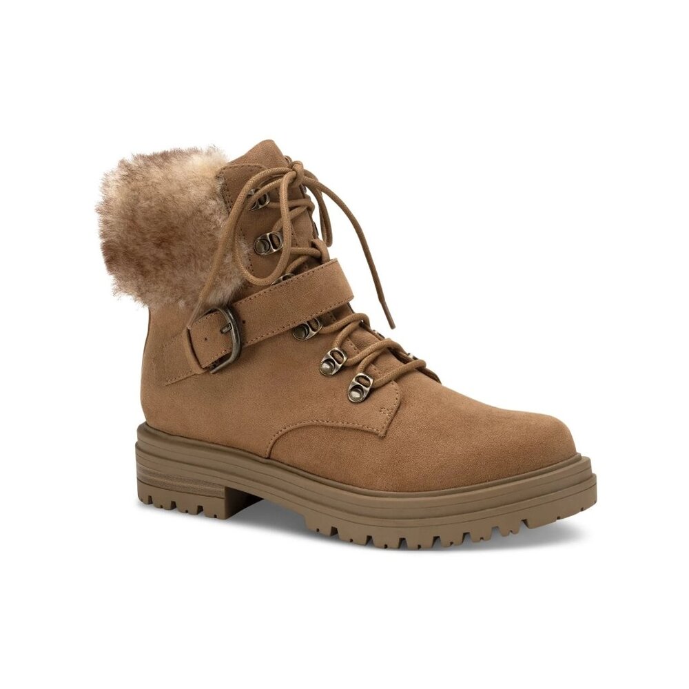 SUN STONE Womens 1" Platform Orlenaa Toe Block Heel Winter Boots Brown Size 8M